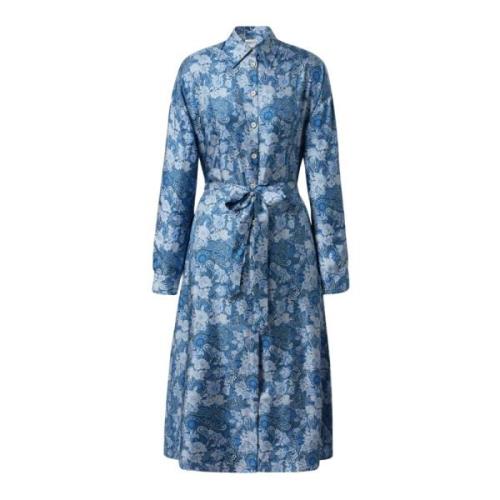 Bloemenprint Zijden Chemisier Jurk Massimo Alba , Blue , Dames