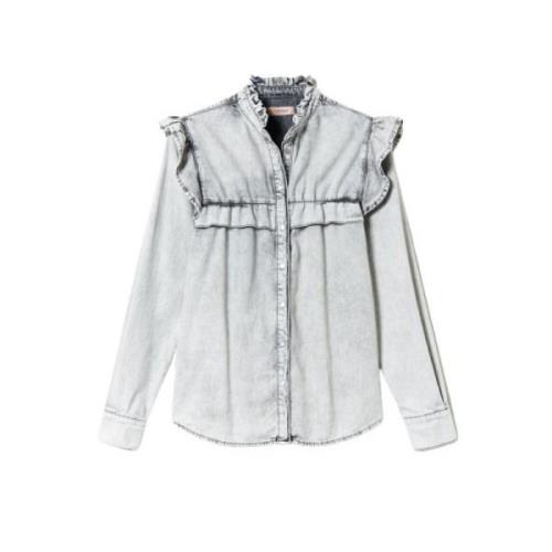 Denim Blouse met Ruches Twinset , Gray , Dames