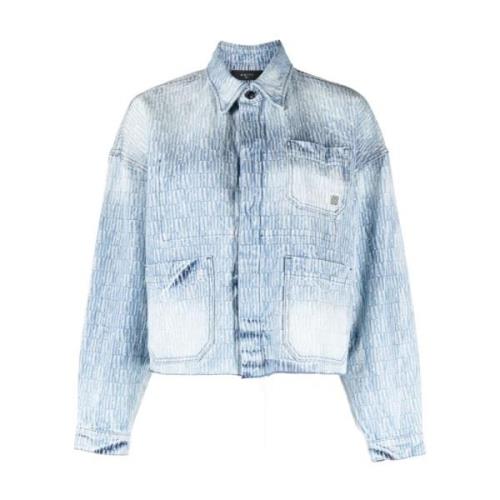 Blauwe Denim Jacquard Jas Amiri , Blue , Dames