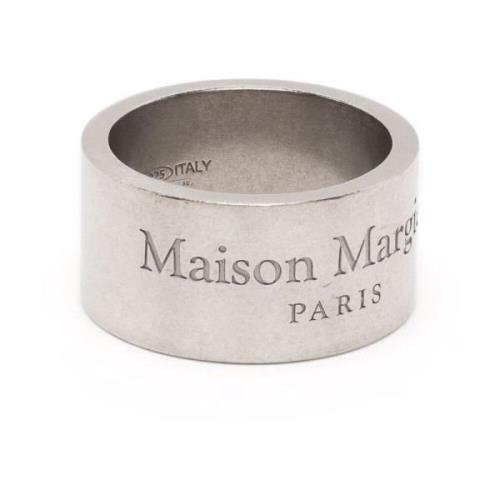 Gegraveerd Logo Zilveren Messing Ring Maison Margiela , Beige , Heren