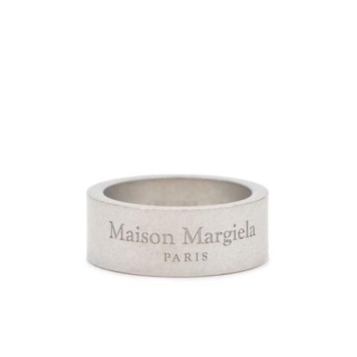 Zilveren Logo Gegraveerde Ring Maison Margiela , Gray , Heren