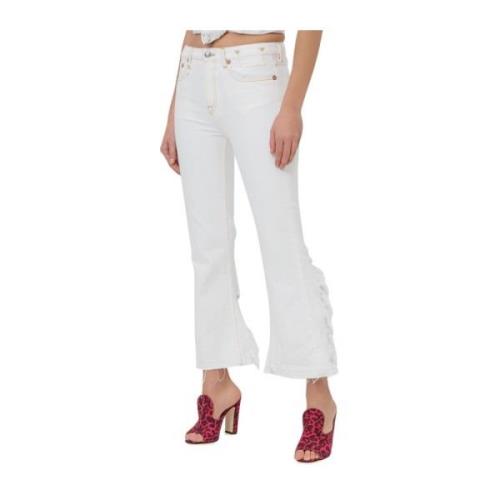 Flared Skinny Jeans met Distressed Effect R13 , White , Dames