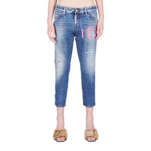 Icon Crop Jeans - Medium Wassen Dsquared2 , Blue , Dames