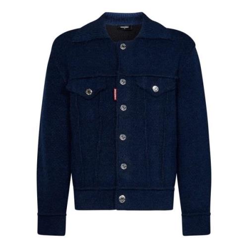 Blauwe Sweaters met Zilveren Knopen Dsquared2 , Blue , Heren