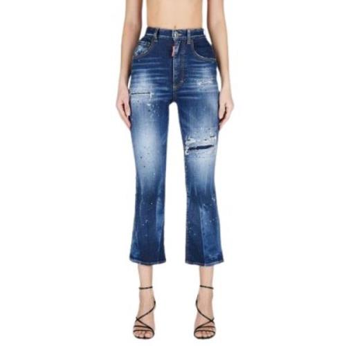 Blauwe Vlekken Hoge Taille Wijde Pijp Jeans Dsquared2 , Blue , Dames