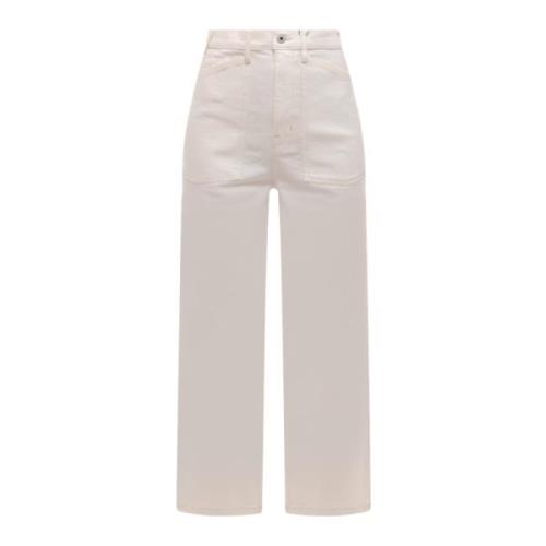 Witte Ss23 Geribbelde Crew-neck Jeans Kenzo , White , Dames