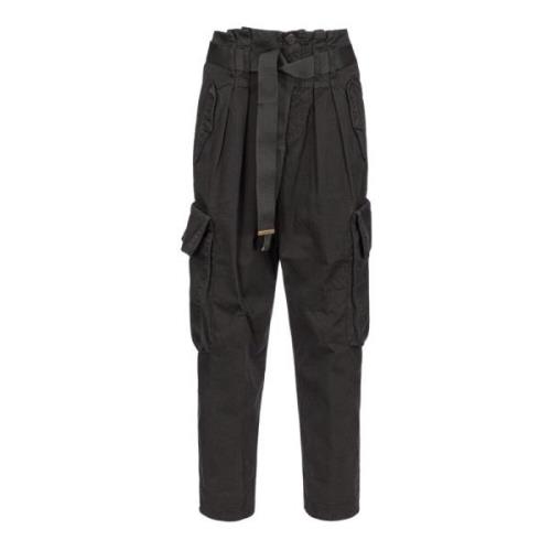 Wijde katoenen cargobroek met metalen accenten Pinko , Black , Dames