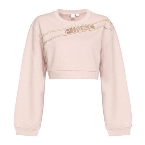 Cropped sweatshirt met strass logo Pinko , Pink , Dames