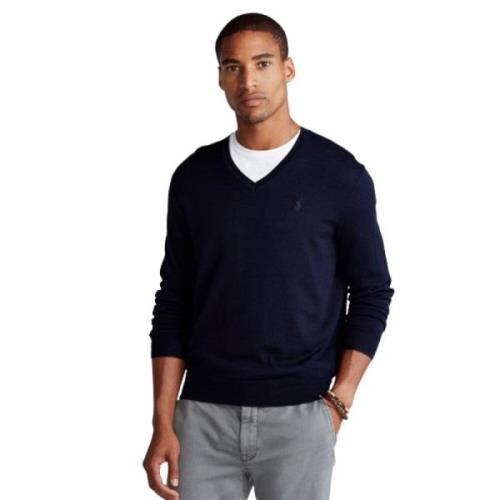 Slim Fit Merino Wol V-Hals Trui Polo Ralph Lauren , Blue , Heren