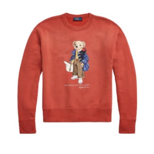 Langarm Teddy Bear Sweatshirt - Maat: L, Kleur: Faded Red Ralph Lauren...