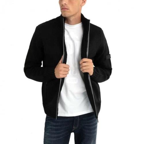 Regular Fit Cardigan met Rits Replay , Black , Heren