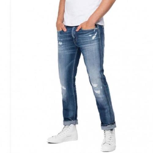 Heren Slim Fit Gewen Gestreepte Jeans Replay , Blue , Heren