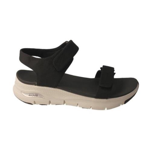Flat Sandals Skechers , Black , Dames