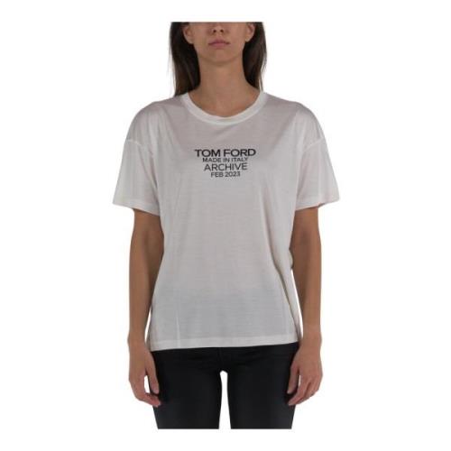 Zijden Jersey T-Shirt Tom Ford , White , Dames