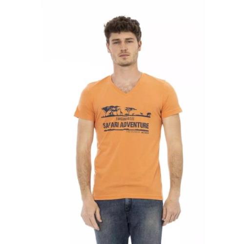 Action Orange V-Hals T-Shirt Trussardi , Orange , Heren