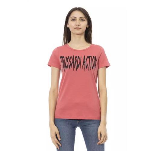 Roze Katoenen T-shirt met Korte Mouwen en Voorkant Print Trussardi , P...