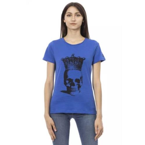 Blauw Katoenen T-shirt met Korte Mouwen en Voorkant Print Trussardi , ...