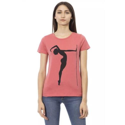Roze Katoenen T-shirt met Korte Mouwen en Voorkant Print Trussardi , P...