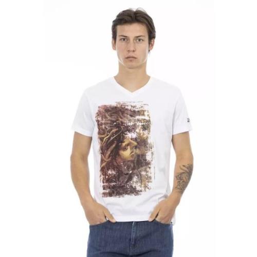 Wit Katoenen T-Shirt met V-Hals Trussardi , White , Heren