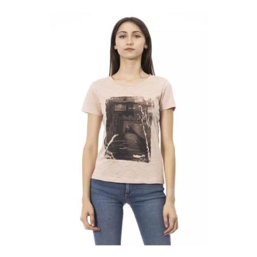 Roze Katoenen T-shirt met Voorkant Print Trussardi , Pink , Dames