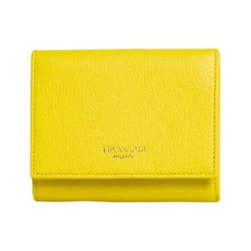 Leren Portemonnee met Ingelegd Logo voor Vrouwen Trussardi , Yellow , ...