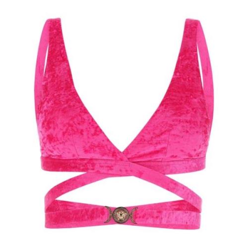 Top bikini in verlengd Fuchsia fluweel Versace , Pink , Dames