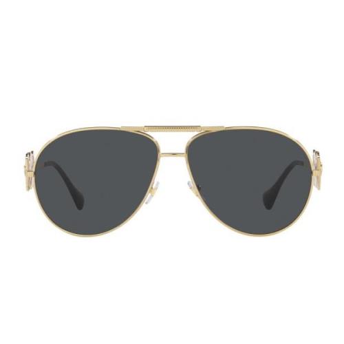 Metalen Pilotenzonnebril met Donkergrijze Lens en Gouden Frame Versace...