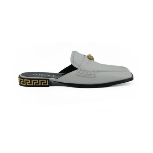 Witte leren instappers platte schoenen Versace , White , Dames