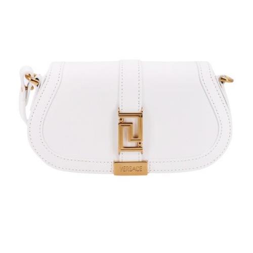 Leren schoudertas met La Greca detail Versace , White , Dames