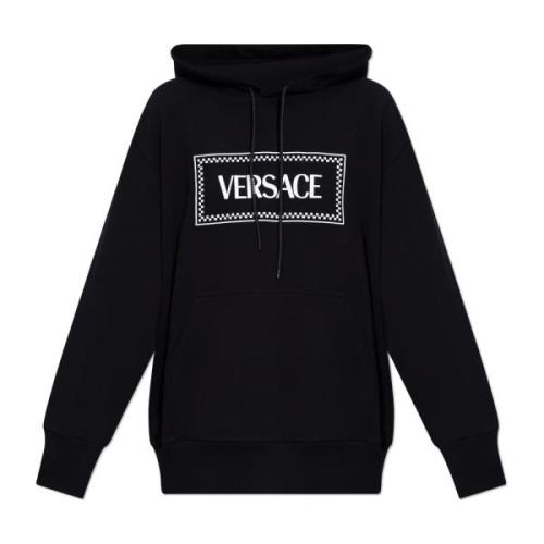 Hoodie met logo Versace , Black , Dames