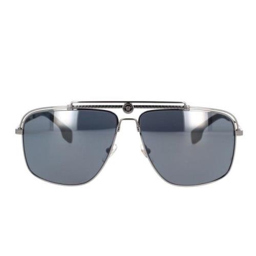 Rechthoekige zonnebril in gunmetal met lichtgrijze lenzen Versace , Gr...