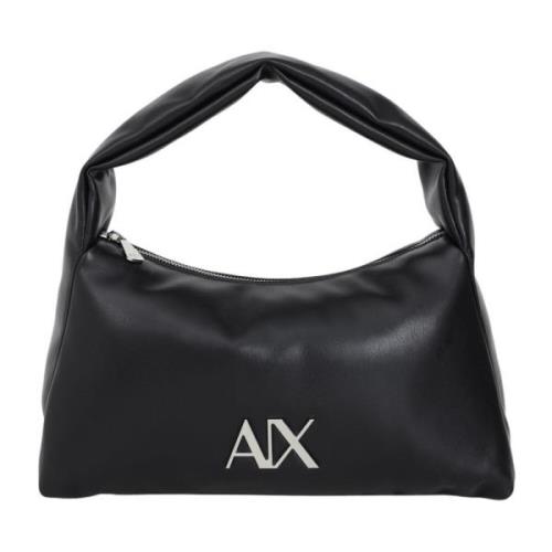 Zwarte handtas voor vrouwen met zilveren logo Armani Exchange , Black ...
