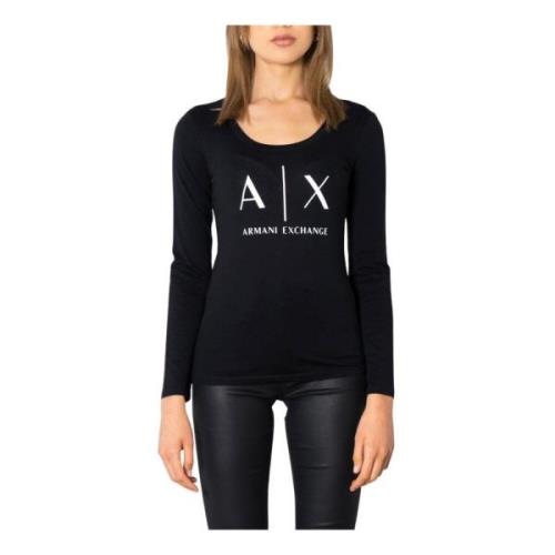 Zwarte T-shirt met lange mouwen voor dames Armani Exchange , Black , D...