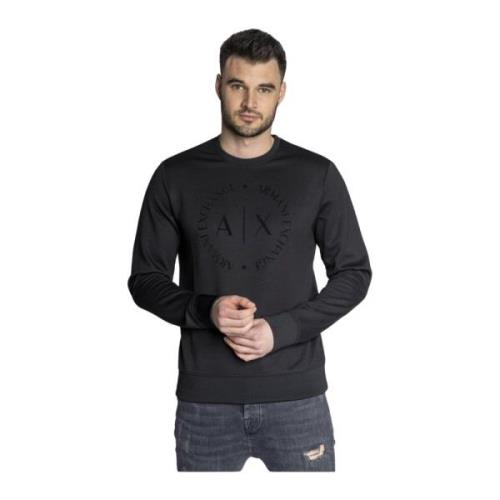 Logo Velours Sweatshirt - Les Noirs Armani Exchange , Black , Heren