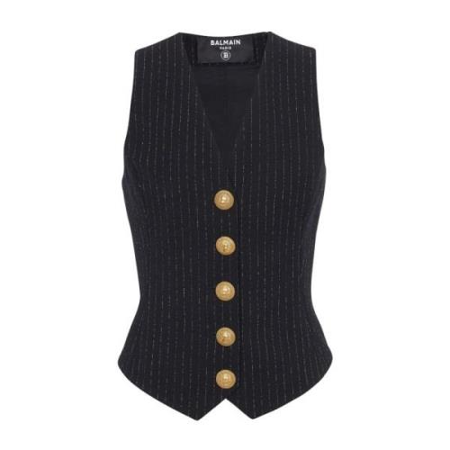 Mouwloos jasje met lurex strepen Balmain , Black , Dames