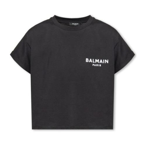 Cropped T-shirt met logo Balmain , Black , Dames
