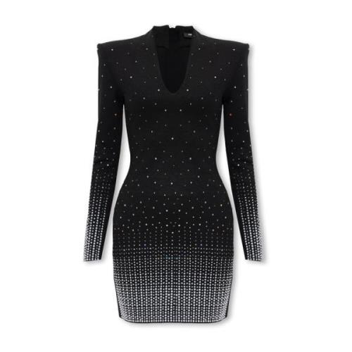 Jurk met glanzende kristallen Balmain , Black , Dames