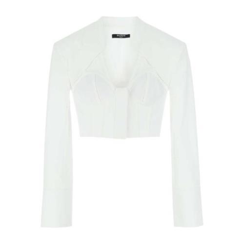 Witte Poplin Overhemd Balmain , White , Dames