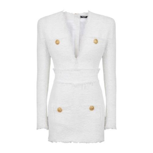 Robe courte en tweed Balmain , White , Dames