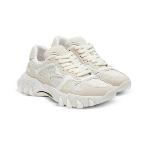 Monogrammed Nylon & Leather Low-Top Trainers Balmain , White , Dames