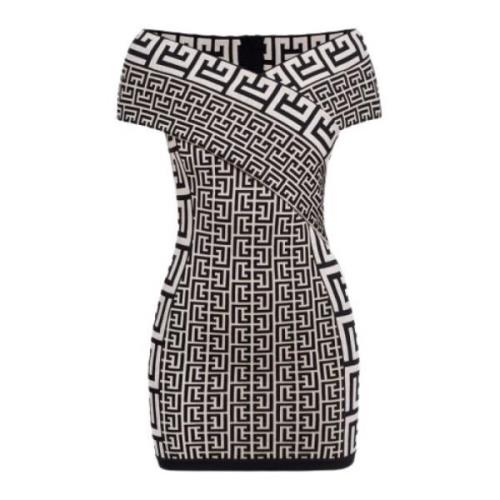 Luxe bodycon jurk met monogram ontwerp Balmain , Black , Dames