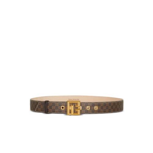 Mini gemonogrammeerde gewaxte canvas Riem Balmain , Brown , Heren