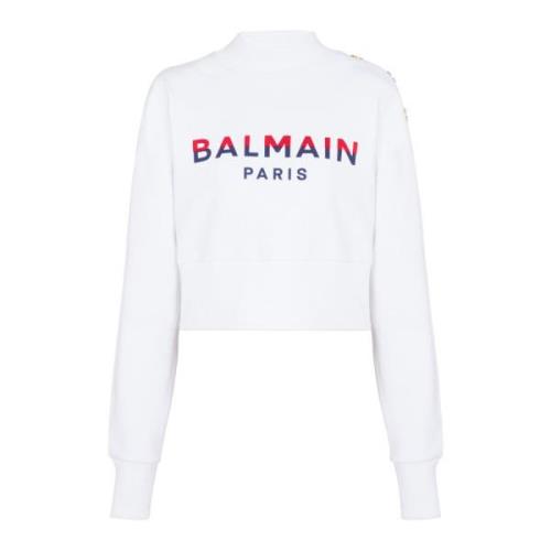 Flocked Paris cropped sweatshirt Balmain , White , Dames