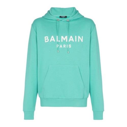 Katoenen bedrukte logo-hoodie Balmain , Blue , Heren