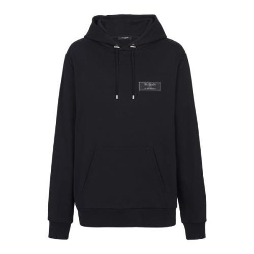 Pierre label hoodie Balmain , Black , Heren