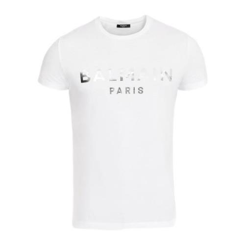 Eco-ontworpen katoenen T-shirt met Paris logo print. Balmain , White ,...