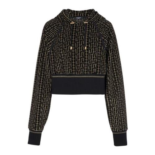 Geborduurde cropped katoenen sweatshirt Balmain , Black , Dames