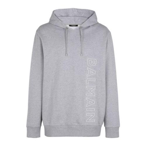 Hoodie van katoen met reflecterend logo Balmain , Gray , Heren