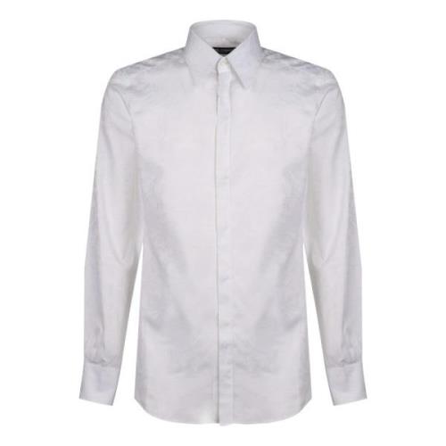 Witte Bloemen Jacquard Katoenen Overhemd Dolce & Gabbana , White , Her...