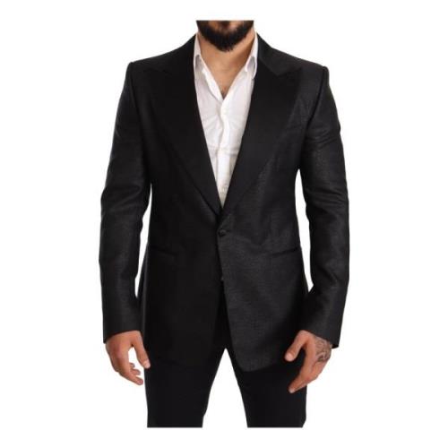 Zwarte Metallic Slim Jas Tuxedo Blazer Dolce & Gabbana , Black , Heren